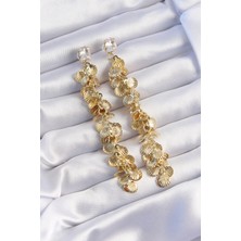 Luord Ticaret Bfs Pirinç Gold Renk Zirkon Taşlı Minimal Deniz Kabuklu Sallantılı Küpe