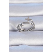 Luord Ticaret Bfs Pirinç Gümüş Renk Zirkon Taşlı Yıldız Model Kadın Yüzük