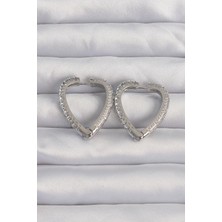 Luord Ticaret Bfs Pirinç Gümüş Renk Zirkon Taşlı Motifli Kalp Küpe