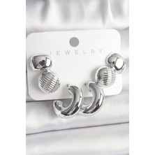 Luord Ticaret Bfs Gümüş Renk Işlemeli Daire Halka Model Ccb Platik Kadın Küpe Seti