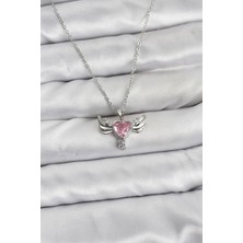 Luord Ticaret Bfs 316L Çelik Zincir Gümüş Renk Kanatlı Kalp Model Zirkon Taşlı Kadın Kolye