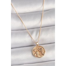 Luord Ticaret Bfs Pirinç Gold Renk Zirkon Taş Detaylı Gül Işleme Madalyon Model Kadın Kolye