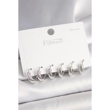 Luord Ticaret Bfs 925 Ayar Gümüş Çivi Pirinç Gümüş Renk Işlemeli Halka Model Kadın Küpe Seti