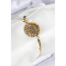 Luord Ticaret Bfs 316L Çelik Nazar Boncuk Detaylı Hayat Ağacı Model Italyan Zincir Gold Renk Kadın Bileklik