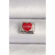 Luord Ticaret Bfs 316L Çelik Gümüş Renk 'best Man' Yazılı Kırmızı Kalp Işlemeli Nomination Charm