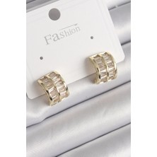 Luord Ticaret Bfs Pirinç Gold Renk Çift Sıra Zirkon Taşlı Kadın Küpe