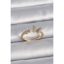 Luord Ticaret Bfs Pirinç Gold Renk Ayarlanabilir Zirkon Taşlı Kelebek Model Kadın Yüzük