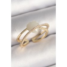 Luord Ticaret Bfs Pirinç Gold Renk Beyaz Kristal Kalp Model Zirkon Taş Detay Kadın Yüzük