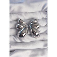 Luord Ticaret Bfs Pirinç Gümüş Renk Iri Bombeli Kelebek Küpe