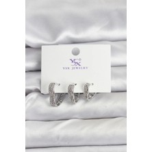 Luord Ticaret Bfs Gümüş Renk Pirinç Zirkon Taşlı Kalpli Kadın Küpe