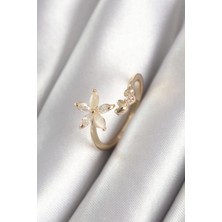 Luord Ticaret Bfs Pirinç Gold Renk Zirkon Taşlı Çiçek Model Kalp Detay Kadın Yüzük