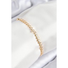 Luord Ticaret Bfs Pirinç Zirkon Taşlı Sıralı Model Gold Renk Asansörlü Kadın Bileklik