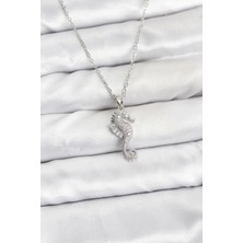 Luord Ticaret Bfs 316L Çelik Zincir Gümüş Renk Deniz Atı Model Zirkon Taşlı Kadın Kolye