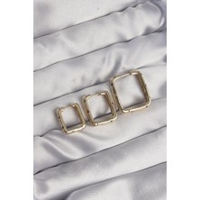 Luord Ticaret Bfs Pirinç Gold Renk Renkli Zirkon Taşlı Kare Model Küpe Seti