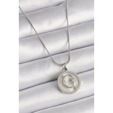 Luord Ticaret Bfs 316L Çelik Gümüş Renk Zincir Zirkon Taş Detaylı Beyaz Sedefli Ay Yıldız Işleme Kadın Kolye