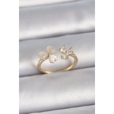 Luord Ticaret Bfs Pirinç Gold Renk Ayarlanabilir Zirkon Taşlı Kalp Beyaz Mineli Model Kadın Yüzük