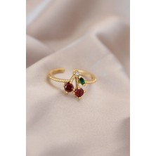 Luord Ticaret Bfs Ayarlamalı Gold Renk Metal Renkli Zirkon Taşlı Kiraz Yüzük