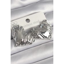 Luord Ticaret Bfs Pirinç Gümüş Renk Işlemeli Kalp Model Kadın Küpe