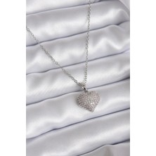Luord Ticaret Bfs 316L Çelik Zincir Gümüş Renk Zirkon Taş Detay Kalp Model Kadın Kolye