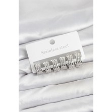 Luord Ticaret Bfs 316L Çelik Zirkon Taşlı Gümüş Renk Halka Küpe Seti