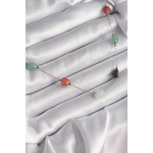 Luord Ticaret Bfs 316L Çelik Gümüş Renk Zincir Renkli Doğaltaş Model Kadın Kolye