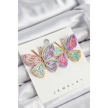 Luord Ticaret Bfs Pirinç Rainbow Kelebek Model Gold Renk Kadın Hasır Küpe