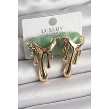 Luord Ticaret Bfs Pirinç Gold Renk Yeşil Sedefli Akan Kalp Model Kadın Küpe