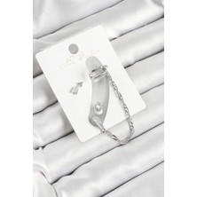 Luord Ticaret Bfs Pirinç Ok Figürlü Zirkon Taşlı Gümüş Renk 3'lü Kıkırdak Kadın Küpe Set