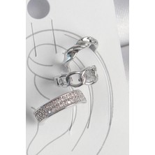 Luord Ticaret Bfs Pirinç Gümüş Renk Zirkon Taşlı 3'lü Zincir Sarmal Model Kadın Kıkırdak Küpe