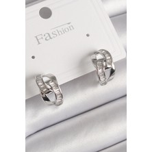 Luord Ticaret Bfs Pirinç Gümüş Renk Zirkon Taşlı Zincir Model Kadın Küpe