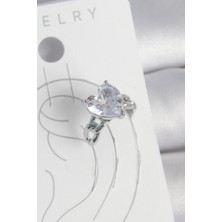 Luord Ticaret Bfs Pirinç Gümüş Renk Zirkon Taşlı Kalp Model Kadın Kıkırdak Küpe