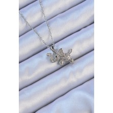 Luord Ticaret Bfs 316L Çelik Zincir Gümüş Renk Zirkon Taşlı Fil Kolye