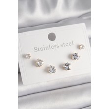 Luord Ticaret Bfs 316L Çelik Gold Renk Zirkon Taşlı Kalp Model Kadın Küpe Seti