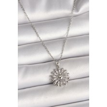 Luord Ticaret Bfs 316L Çelik Gümüş Renk Zincir Zirkon Taşlı Güneş Model Kadın Kolye