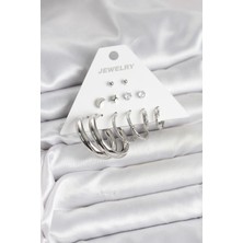 Luord Ticaret Bfs Pirinç Gümüş Renk Halka Modelli 6 Çift Kadın Küpe