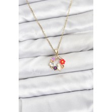 Luord Ticaret Bfs 316L Çelik Zincir Gold Renk Çiçekli Kedili Model Kadın Kolye