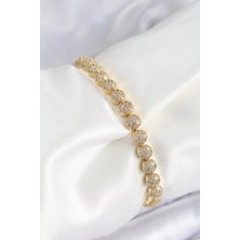 Luord Ticaret Bfs Pirinç Zirkon Taşlı Yarım Topcuk Model Gold Renk Vıp Seri Kadın Bileklik