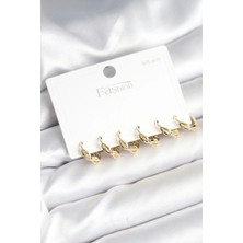 Luord Ticaret Bfs Gold Renk Pirinç Sarmal Model 925 Ayar Gümüş Çivili Kadın Küpe Seti