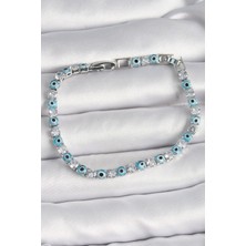 Luord Ticaret Bfs Pirinç Gümüş Renk Su Yolu Zirkon Taşlı Nazar Boncuklu Kadın Bileklik