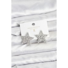 Luord Ticaret Bfs Gümüş Renk Pirinç Zirkon Taşlı Yıldız Model Kadın Küpe