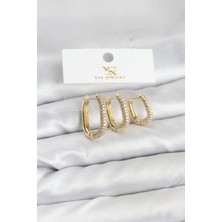 Luord Ticaret Bfs Pirinç Gold Renk Zirkon Taşlı Halka Model Ysx Trio Küpe Seti