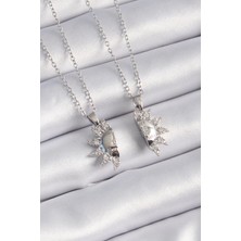 Luord Ticaret Bfs 316L Çelik Gümüş Renk Zirkon Taşlı Güneş Model Işleme Yazı Detay Arkadaşlık Kolyesi