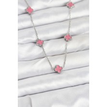 Luord Ticaret Bfs 316L Çelik Zincir Gümüş Renk Pembe Baby Boy Yonca Kadın Kolye