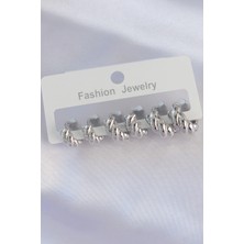 Luord Ticaret Bfs Pirinç Gümüş Renk Minimal Tırtıklı Küpe Seti