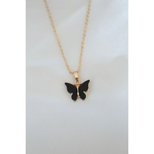 Luord Ticaret Bfs Gold Kaplama Siyah Renkli Sedefli Kelebek Kolye