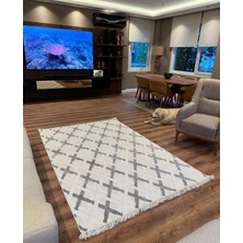 Doğuş Peluş Halı Doğuş Modern Gri Kabartma Desenli Saçaklı Makine Halısı