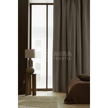 Fluiana Naturel Keten Fon Perde  Keten|vizon Rengi Düz Dikim (Pilesiz)