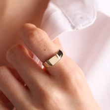 Sembol Gold 14K Altın Şövalye Yüzük (Kişiselleştir) Dikdörtgen 0,6 cm