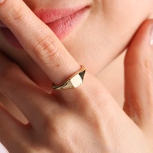 Sembol Gold 14K Altın Şövalye Yüzük (Kişiselleştir) Kare 0,6 cm