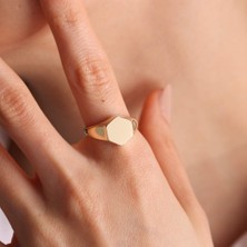 Sembol Gold 14K Altın Şövalye Yüzük (Kişiselleştir) Altıgen 1,0 cm